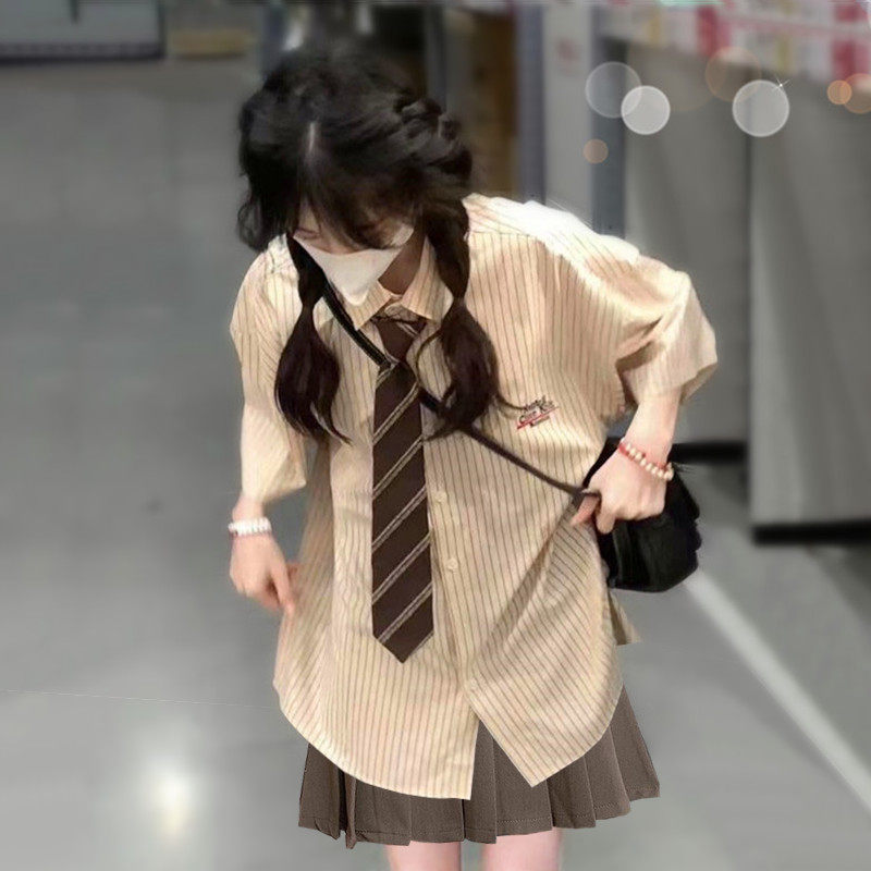 速发学院条风纹宽松小个子港风甜妹穿搭jk制服套装夏季