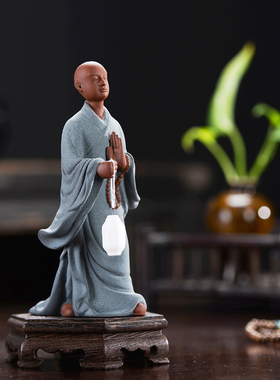 速发陶瓷提灯茶僧小桌书房办古室桌面禅意小和尚工艺品博公架装饰