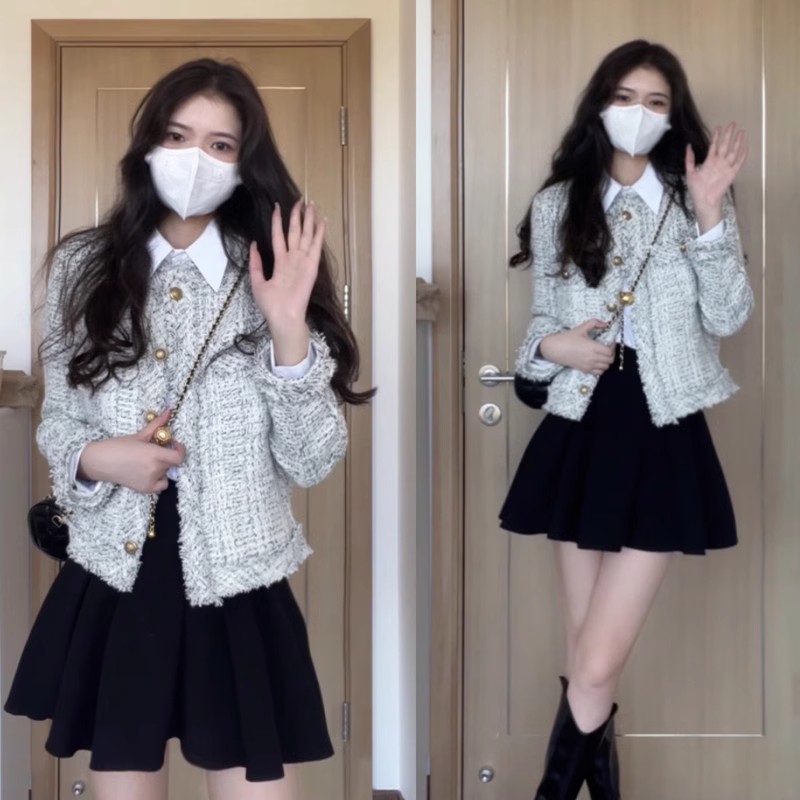 速发白色外套秋冬新级三款富家千金冬装套装高款感穿搭十短行