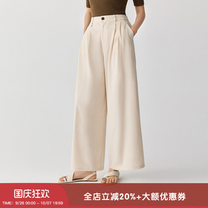羊织道松紧腰灰色慵懒阔腿长裤女图片