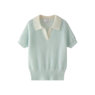 【南非进口马海毛】羊织道柔雾polo领上衣春夏温柔气质针织短袖女