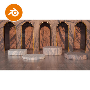 blender中古风侘寂树影舞台木板拱门场景模型建模渲染2231