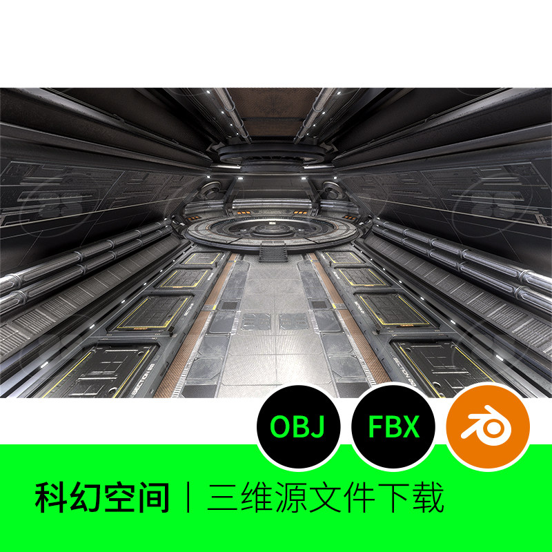 科技科幻空间仓库3d模型隧道建模blender素材工厂机舱obj fbx 784