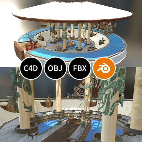 宫殿亭子寺庙祭坛圆形建筑3D模型blender建模C4D素材OBJ文件1882