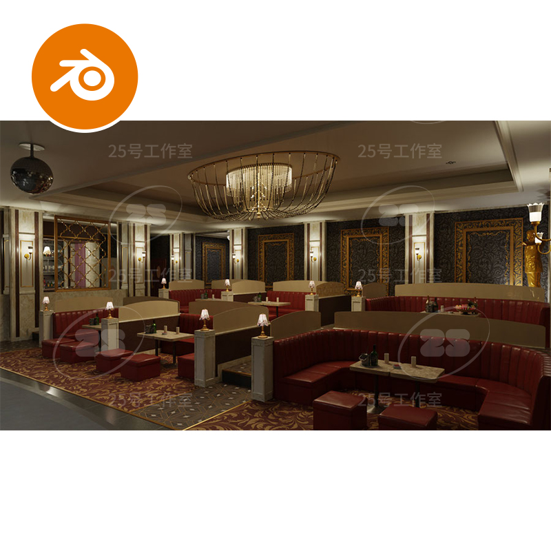 blender大厅酒吧吧台卡座餐厅饭店场景室内模型建模素材渲染2418