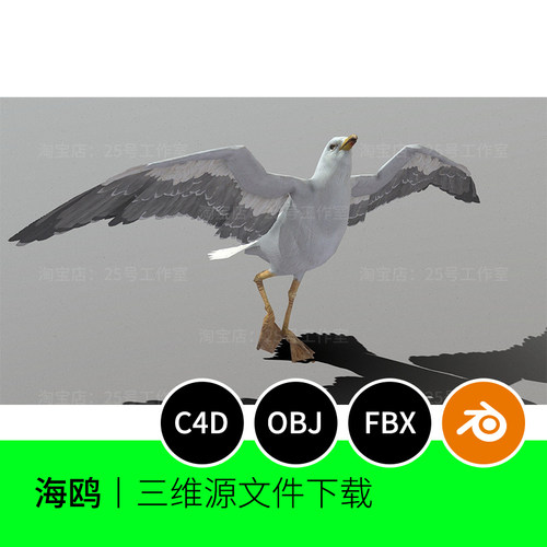 海鸥海鸟3D模型blender建模C4D素材OBJ三维文件下载动物1202