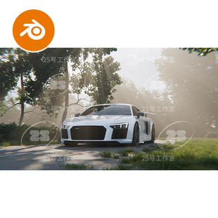 blender森林小路汽车场景草地林间马路公路山路模型建模素材2552