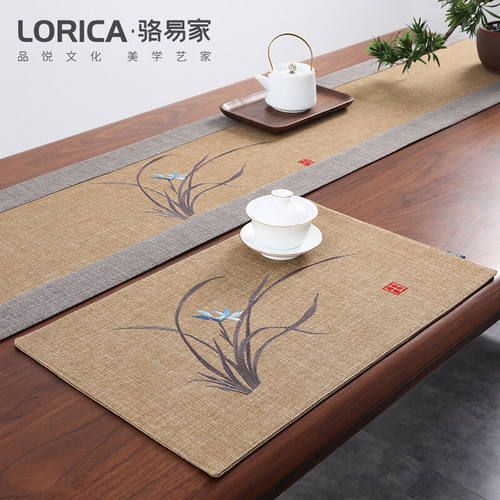骆易家（Lorica）骆易家刺绣茶杯垫新中式布艺复古隔热棉麻餐垫花