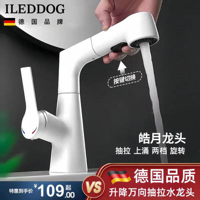 iLeddog【德国】面盆水龙头抽拉式冷热升降万向洗脸盆卫生间洗手