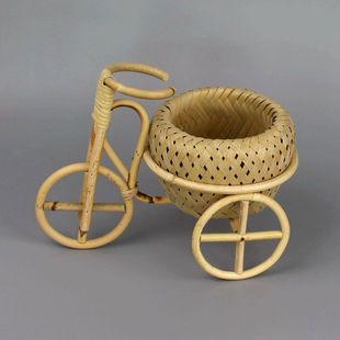 汉水竹城手工竹编制品水果篮收纳筐茶点零食盘家用三轮车创意托盘