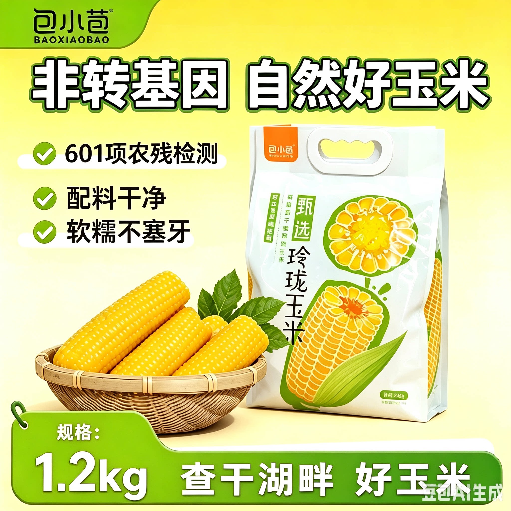 包小苞玲珑黄糯玉米1.2公斤5根手提袋装东北黄糯玉米非转基因真空