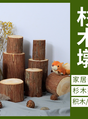 杉木实木桩带皮树段原木现切墩摆件圆木头底座木段家居装饰可定制