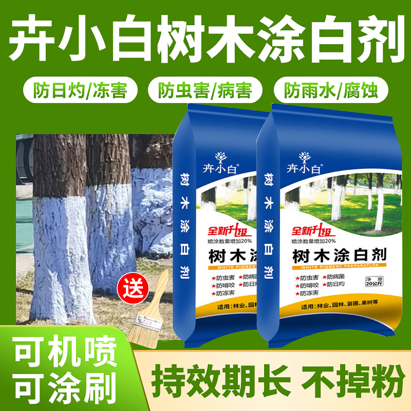 树木涂白剂卉小白树干涂白粉流胶杀虫杀菌抗寒保暖不掉粉可喷涂