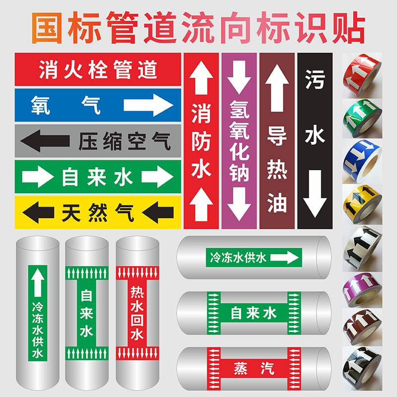 管道流向箭头标识不干胶贴纸定制