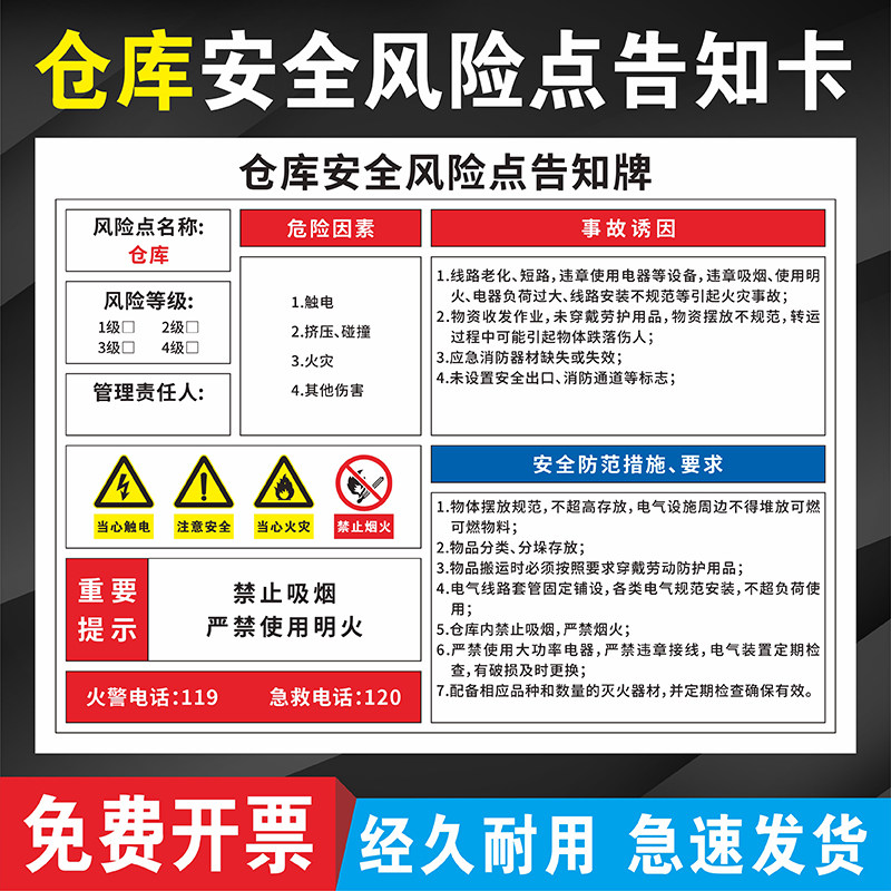 仓库岗位安全风险点告知牌卡
