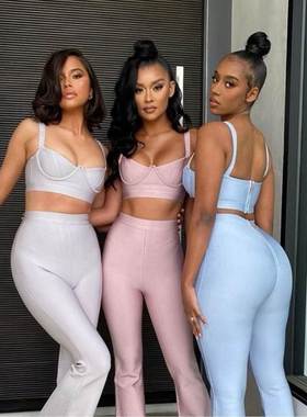 2022 Sexy Two Pieces Set Bodycon Rayon Bandage Evening Party