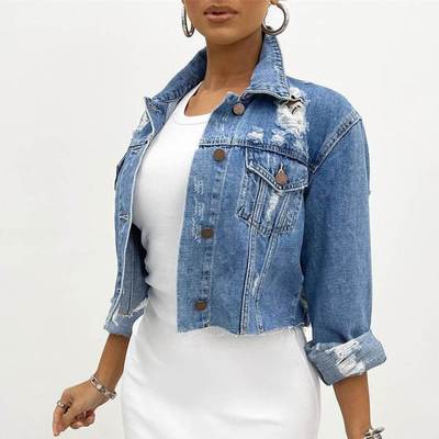 Autumn winter Fashion ripped short denim jacket women coat