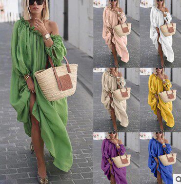 S-4XL大码新款夏天斜肩连衣裙Plus-size summer dress for women