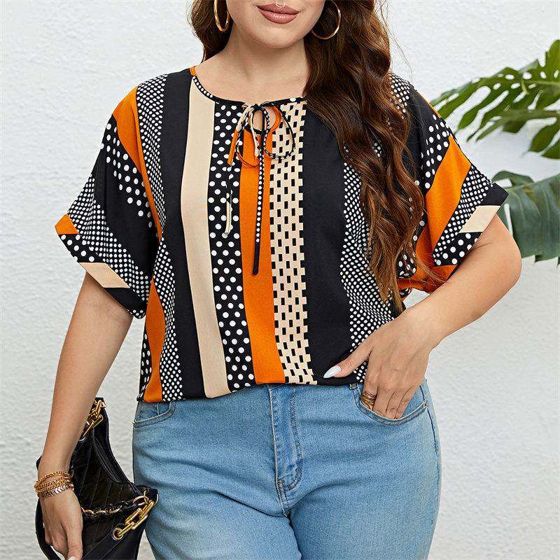 Summer plus size clothes women tops 夏季圆领印花宽松女士上衣