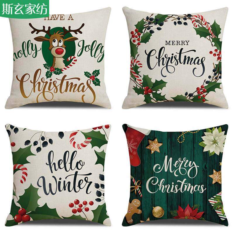 Pillow case圣诞节抱枕套麋鹿印花沙发靠枕客厅装饰品氛围定制图片