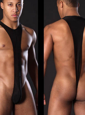 clever-menmode性感男士挂脖连体衣紧身露臀诱惑连体t裤内衣