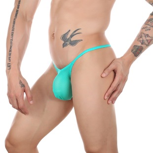 男士低腰细腰带网眼荧光性感丁字裤欧美同志内裤