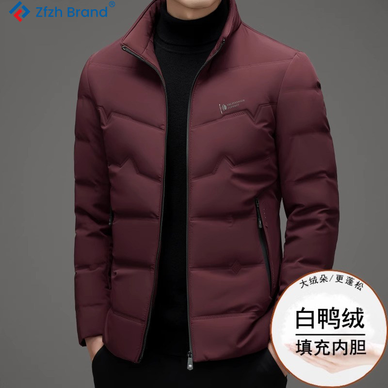 2025冬季新款本命年酒红色羽绒服男士轻薄中年爸爸装加厚保暖外套