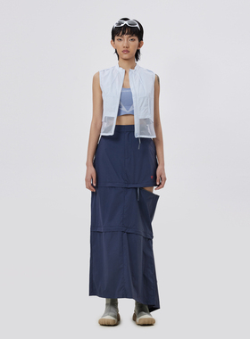 UPON PRO浅蓝色网纱拼接设计感无袖短款马甲上衣女