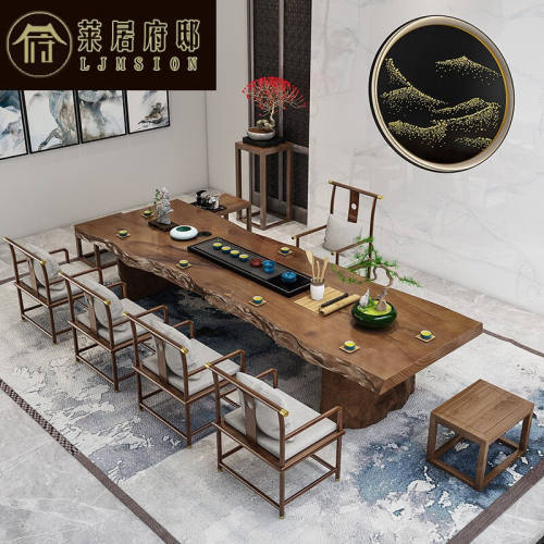 莱居府邸实木整块大板茶桌椅组合新中式禅意茶台家用高档实木大板