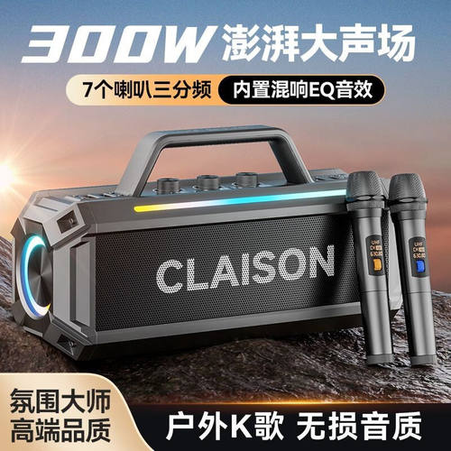 CLAISON蓝牙音箱便携手提k歌音响户外双无线话筒音箱一体自带声卡