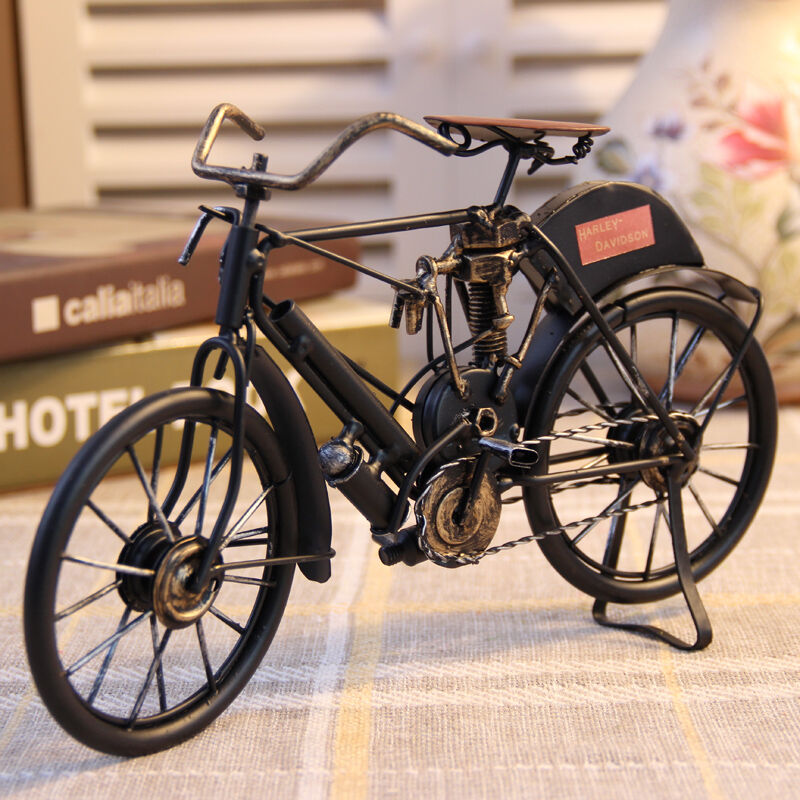 爱泽宝家居装饰摆件铁艺自行车模型摆设复古工艺品客厅装饰品黑色