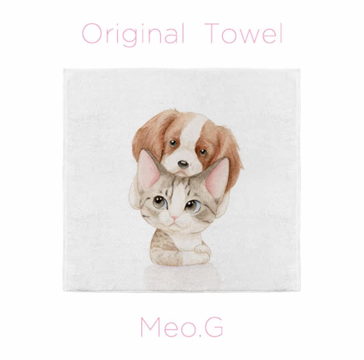 坨坨家宠物查理王 查尔斯王骑士查理王 狗狗与小猫咪卡通可爱毛巾
