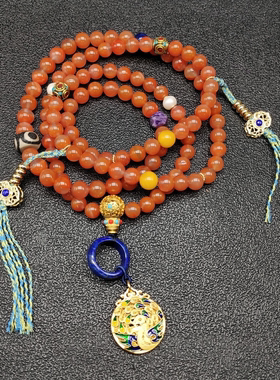 【米儿甄选】南红平安扣流苏念珠（108P）13825/多样性发其一