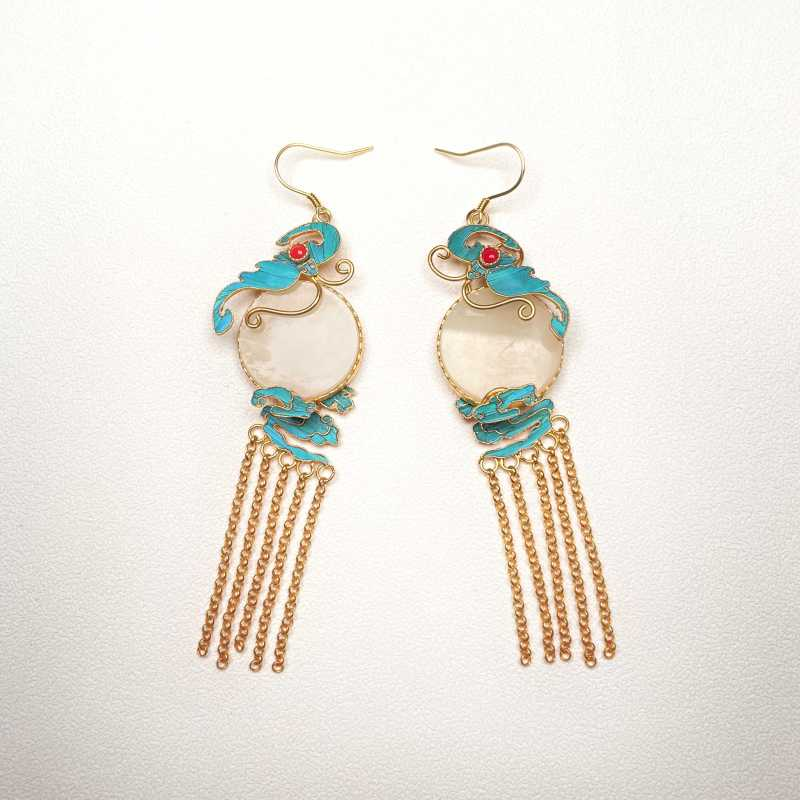 瑞卡希| 【罗娜专属】S925银点翠和田玉流苏耳饰/多样性发其一