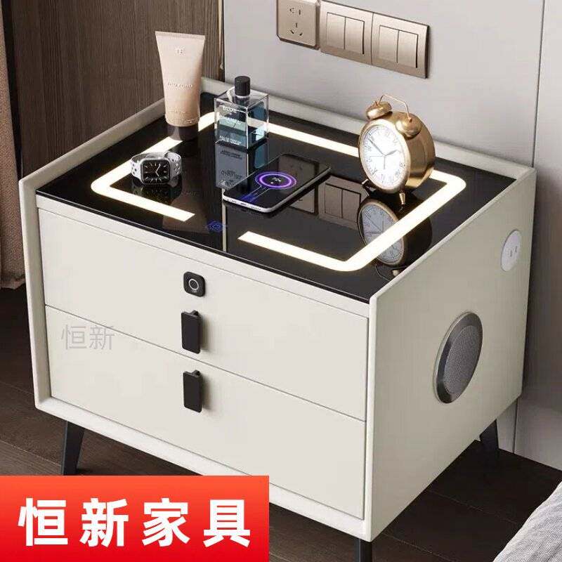 智能床头柜网红轻奢床边柜现代简约无线充电蓝牙多功能收纳柜饰品