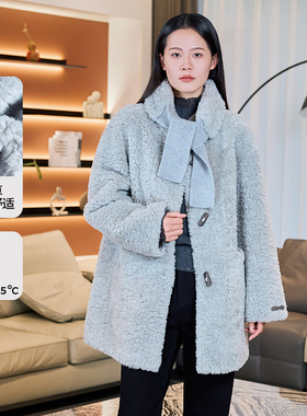 CoCz.秋冬慵懒风仿皮草毛呢外套中长款宽松百搭大衣女配围巾895z