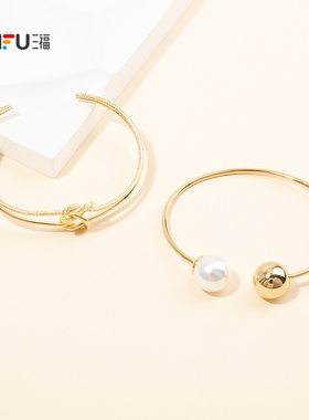 三福休闲金环织韵手镯单个 时尚简约个性首饰配饰手环853489