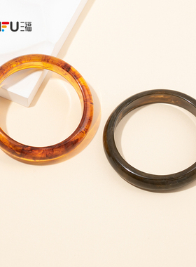 三福复古材料琥珀色手镯单只 时尚优雅小众首饰配饰饰品850639