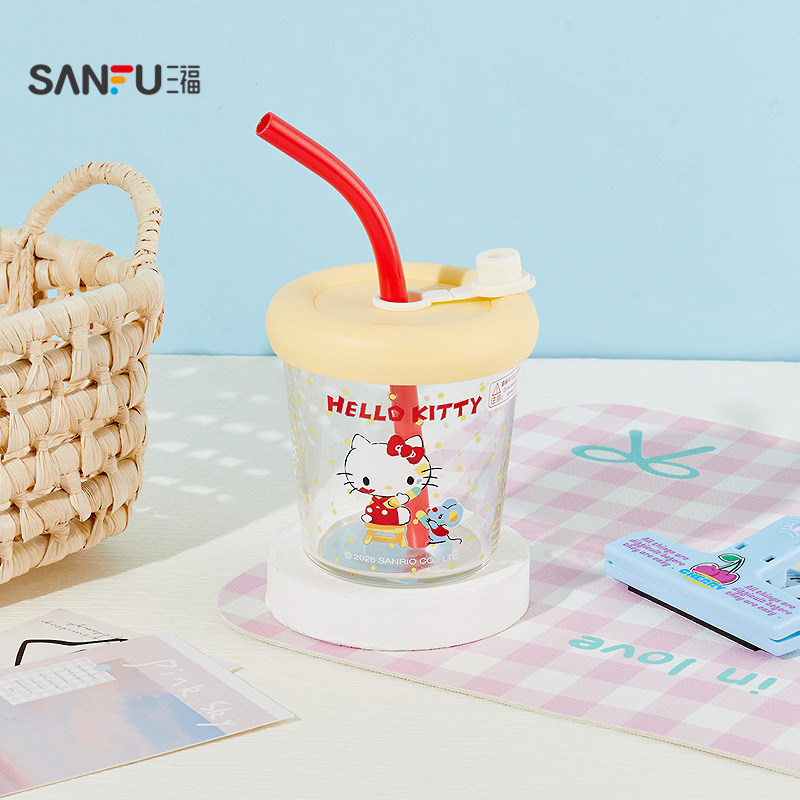 三福三丽鸥玻璃吸管杯400ML 创意水杯餐饮用品时尚杯519782