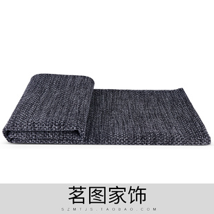 黑灰色搭毯棉麻粗肌理混纺面料材质样板房酒店沙发披毯搭巾床盖毯