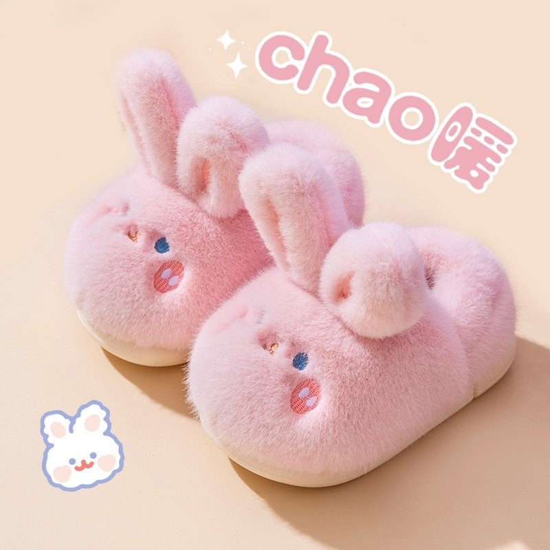 女童棉拖鞋包跟冬季保暖防滑加绒可爱兔子棉鞋宝宝带后跟小孩棉鞋