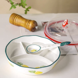 分餐碗8英寸四格带盖陶瓷分格餐盘大人减脂儿童定量家用食堂分格