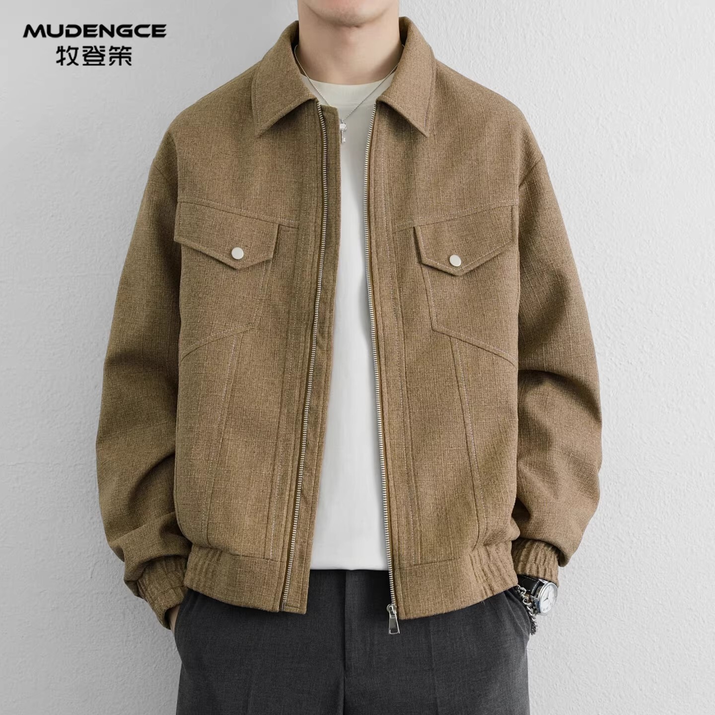 美式复古翻领夹克男新款宽松休闲百搭外套高级感大码长袖短款外套