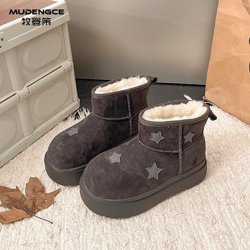 星星圆头东北雪地靴女轻便一脚蹬