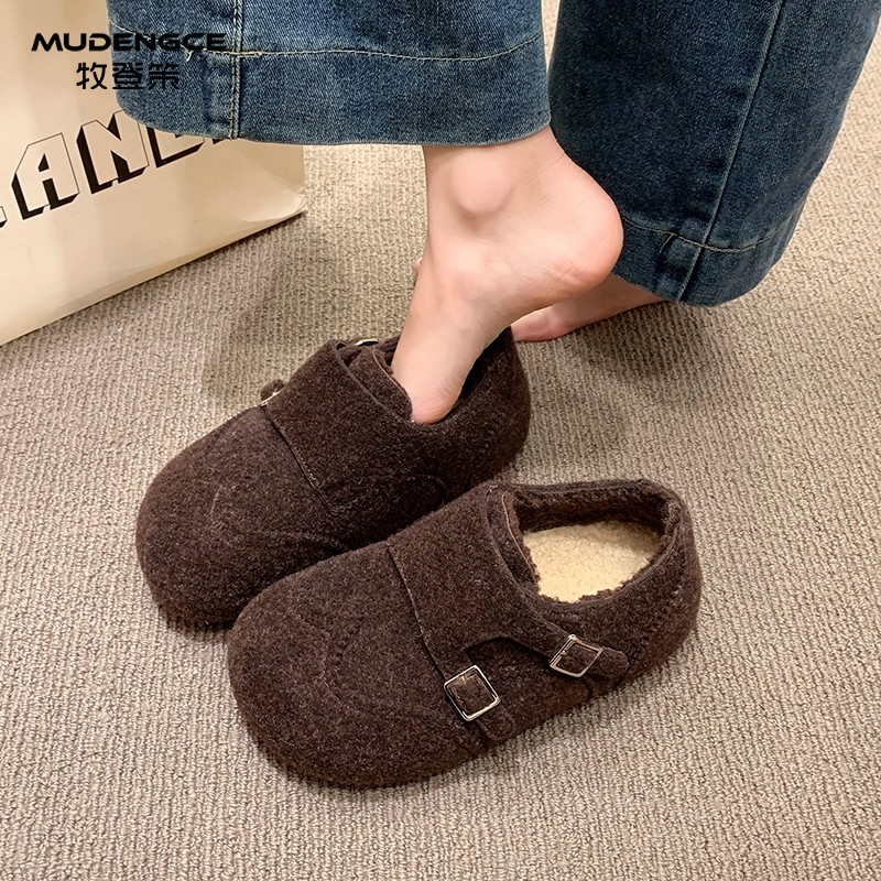 内增高毛绒勃肯鞋女棕色舒适单鞋
