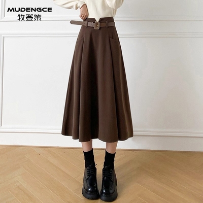 中长款高腰半身裙女遮胯百褶伞裙