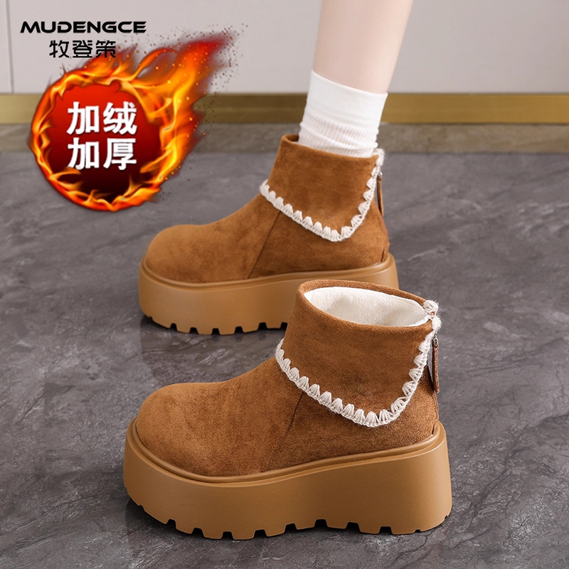 厚底棕色雪地靴女加绒防滑勃肯鞋