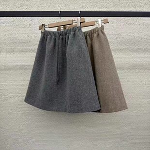 韩国东大门2025秋冬新款 抽绳松紧腰毛呢半身裙女高腰显瘦A字短裙