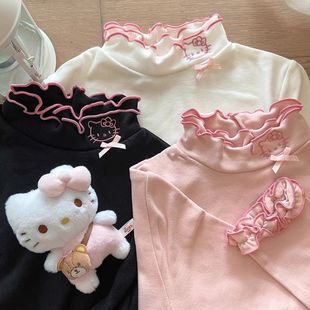 木耳边秋冬季 女设计感加厚半高领内搭上衣 磨毛发热保暖德绒打底衫