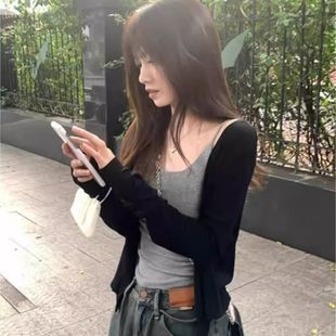 黑色莫代尔棉薄款空调开衫外套女2025夏季爆款小众慵懒风小披肩潮